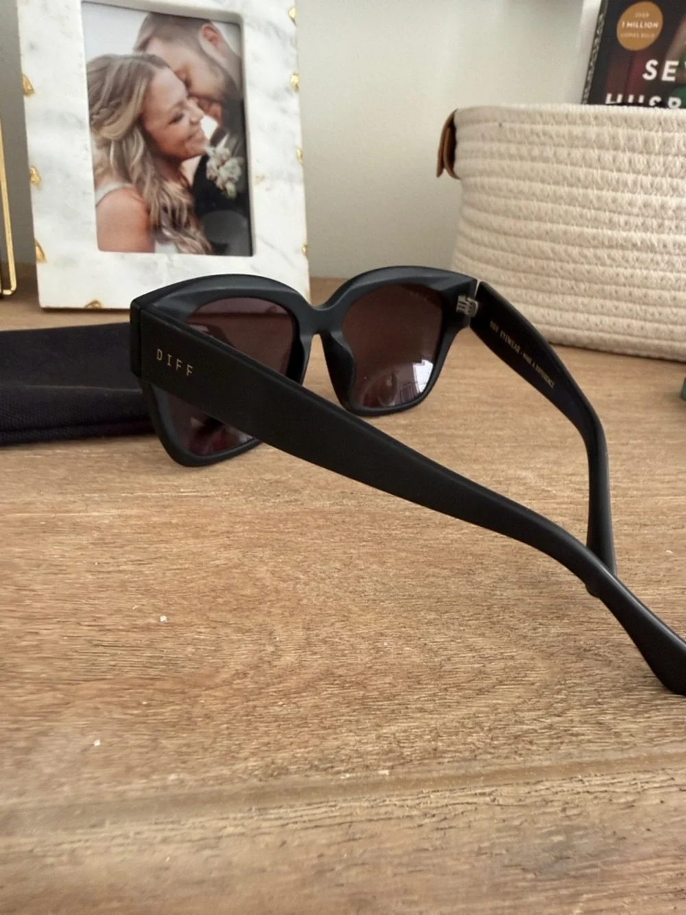 Quay Black Frame Sunglasses with Purple Mirrored Lenses